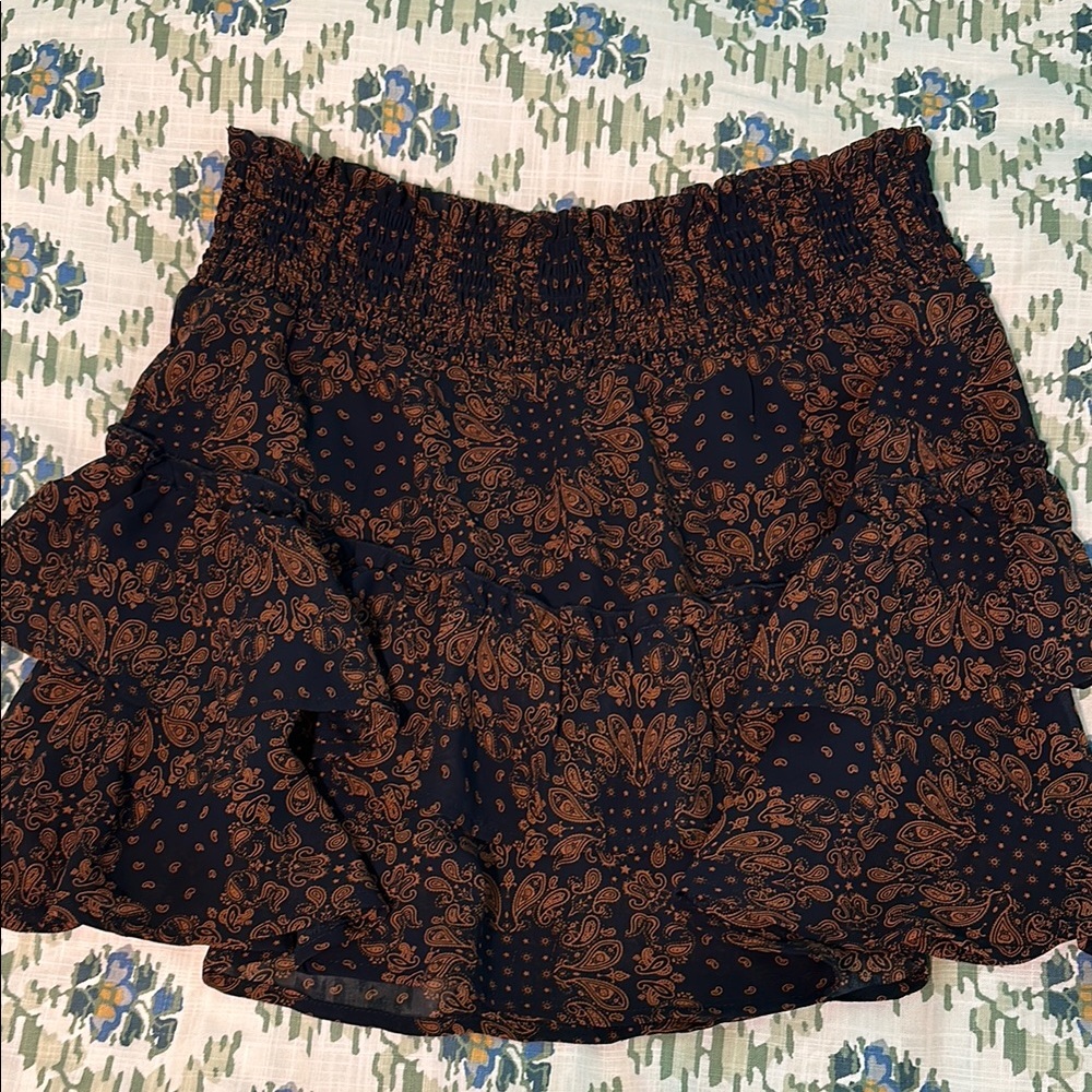 Floral Patterned Skirt in Navy and Brown